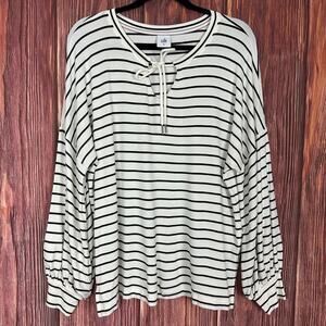 Cabi Relaxed Game Day Striped Sweatshirt Women's Size Medium M Black & White
